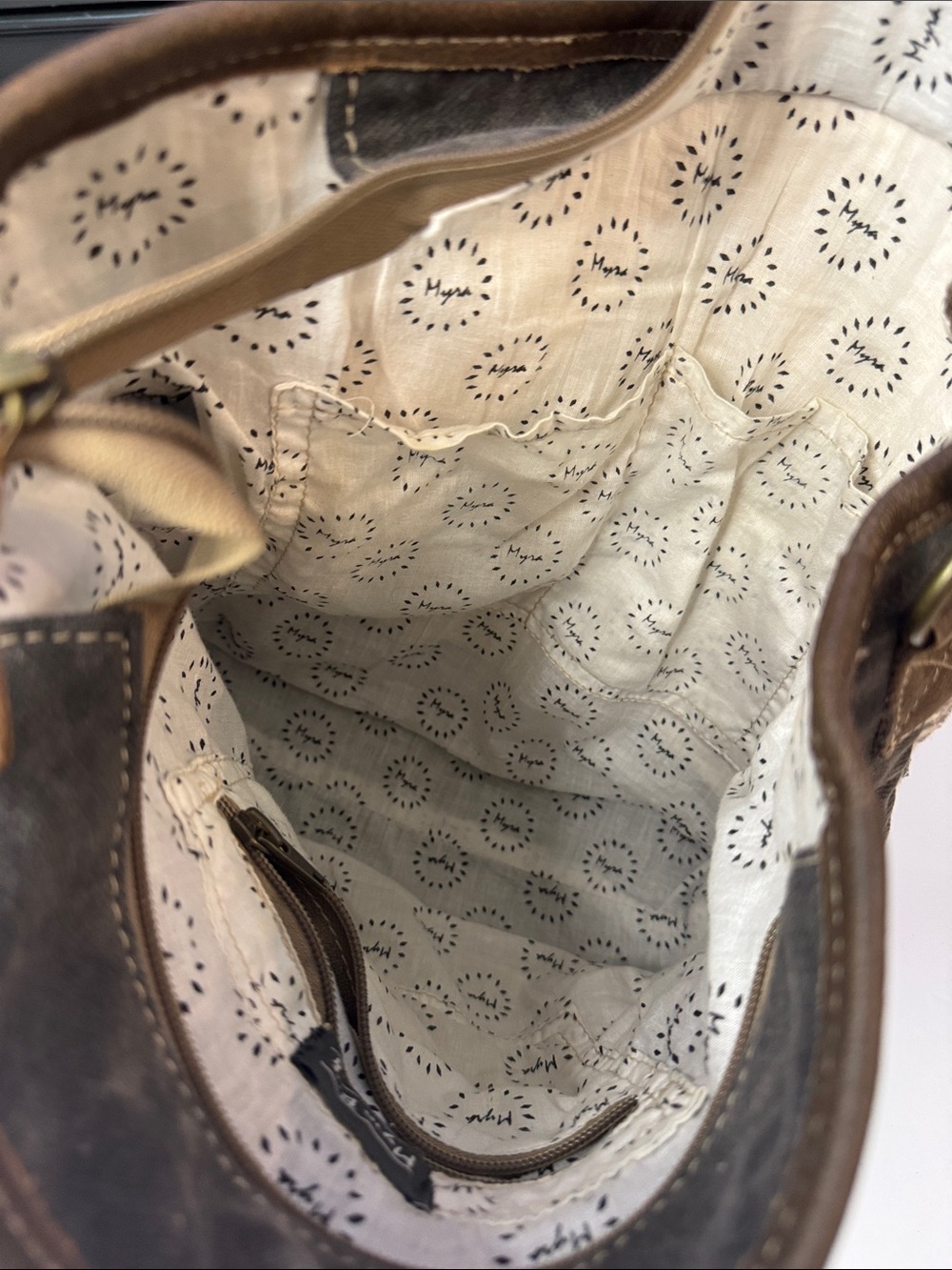 Myra Bag Boho Beige & Brown, Cowhide, Cotton, Leather, Crossbody Bag/ Purse - Picture 5 of 12